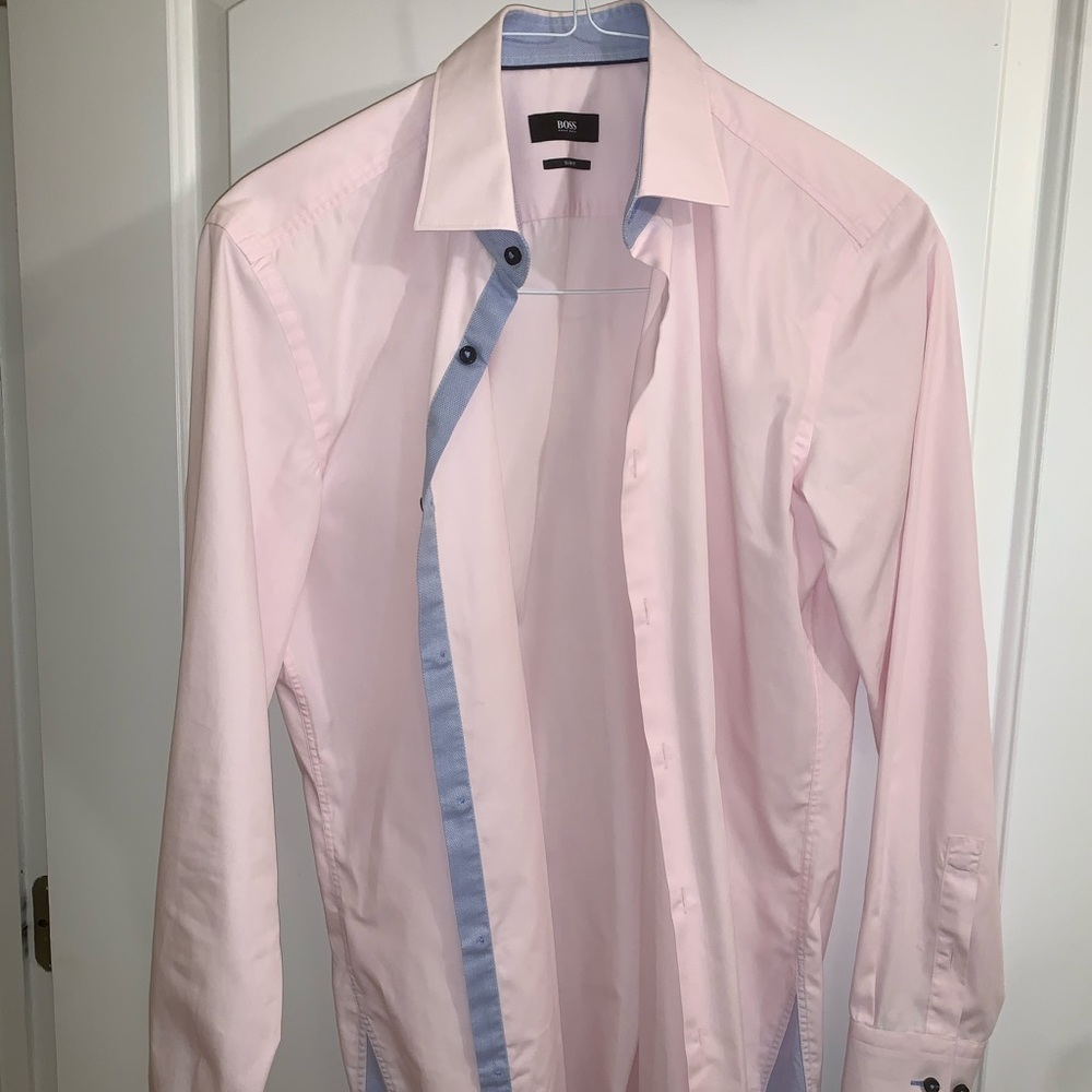 Hugo Boss pink and blue dress shirt